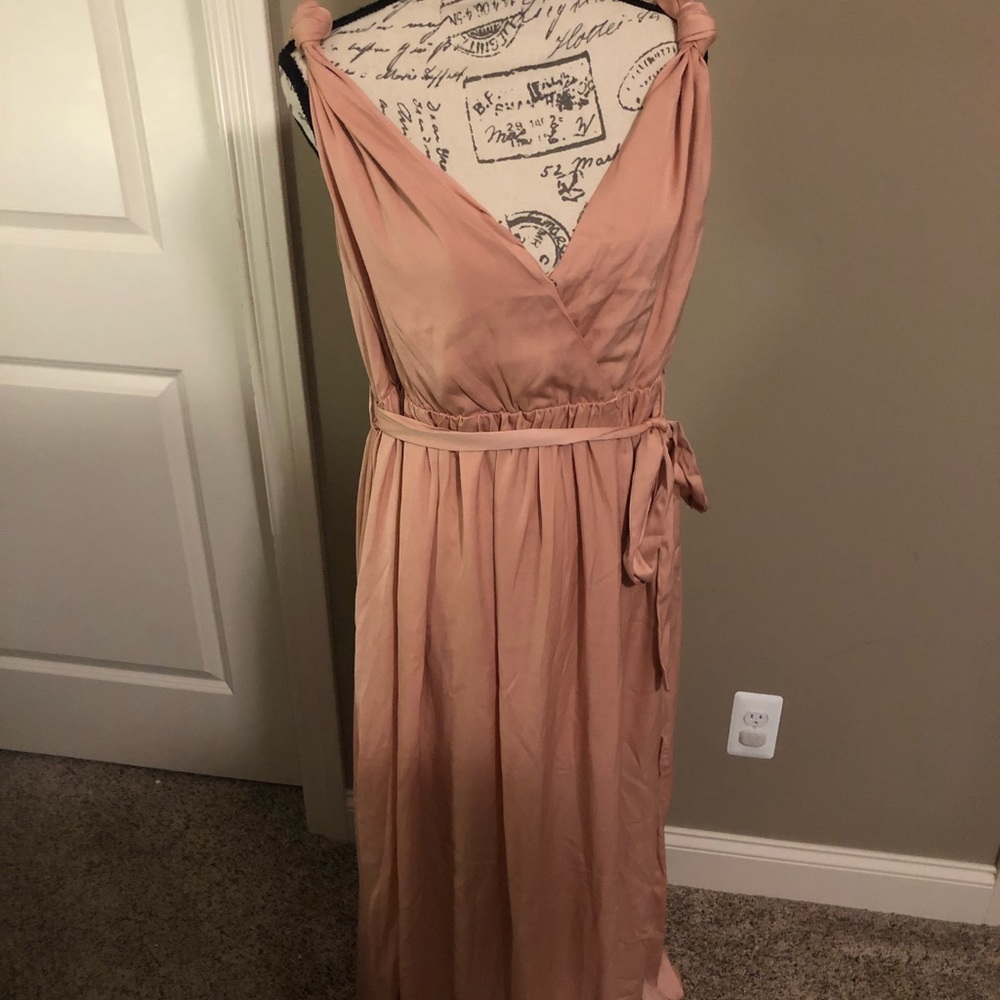 Show Up Late Peach Knot Satin Maxi Dress- 2XL. New. Never worn.